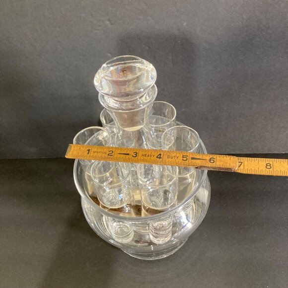 Vintage Czech Glass Grooms Gift Decanter Set With 6 Shot Glasses And Ice Bowl - Picture 9 of 9